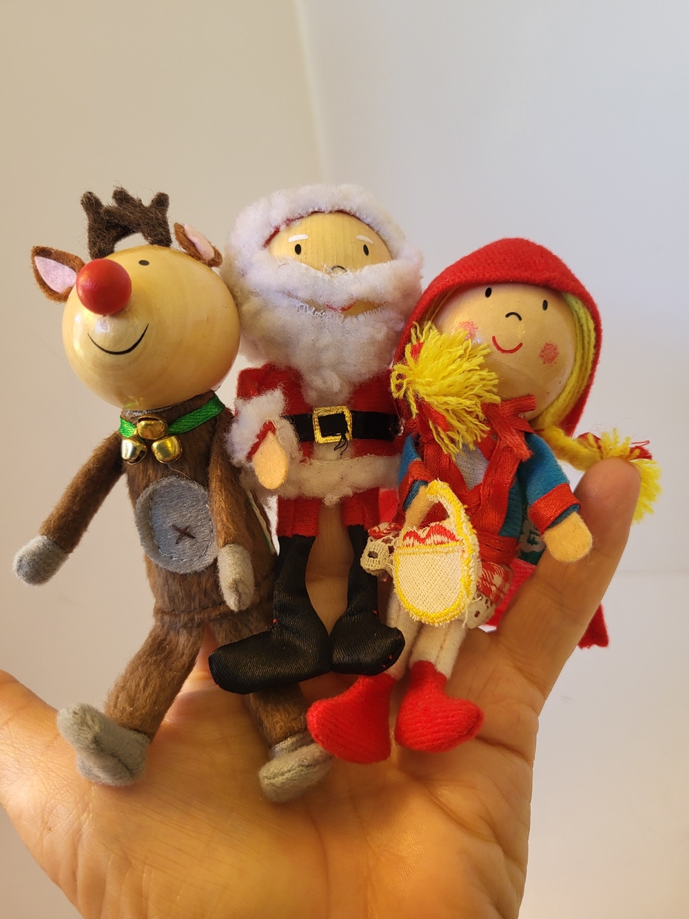 Vintage Fiesta  UK Finger Puppet LOT OF 3 Santa, Rudolph,Little Red Ridinghood